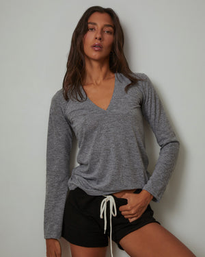 Textured Tri-Blend Fitted Long Sleeve V Neck Tee