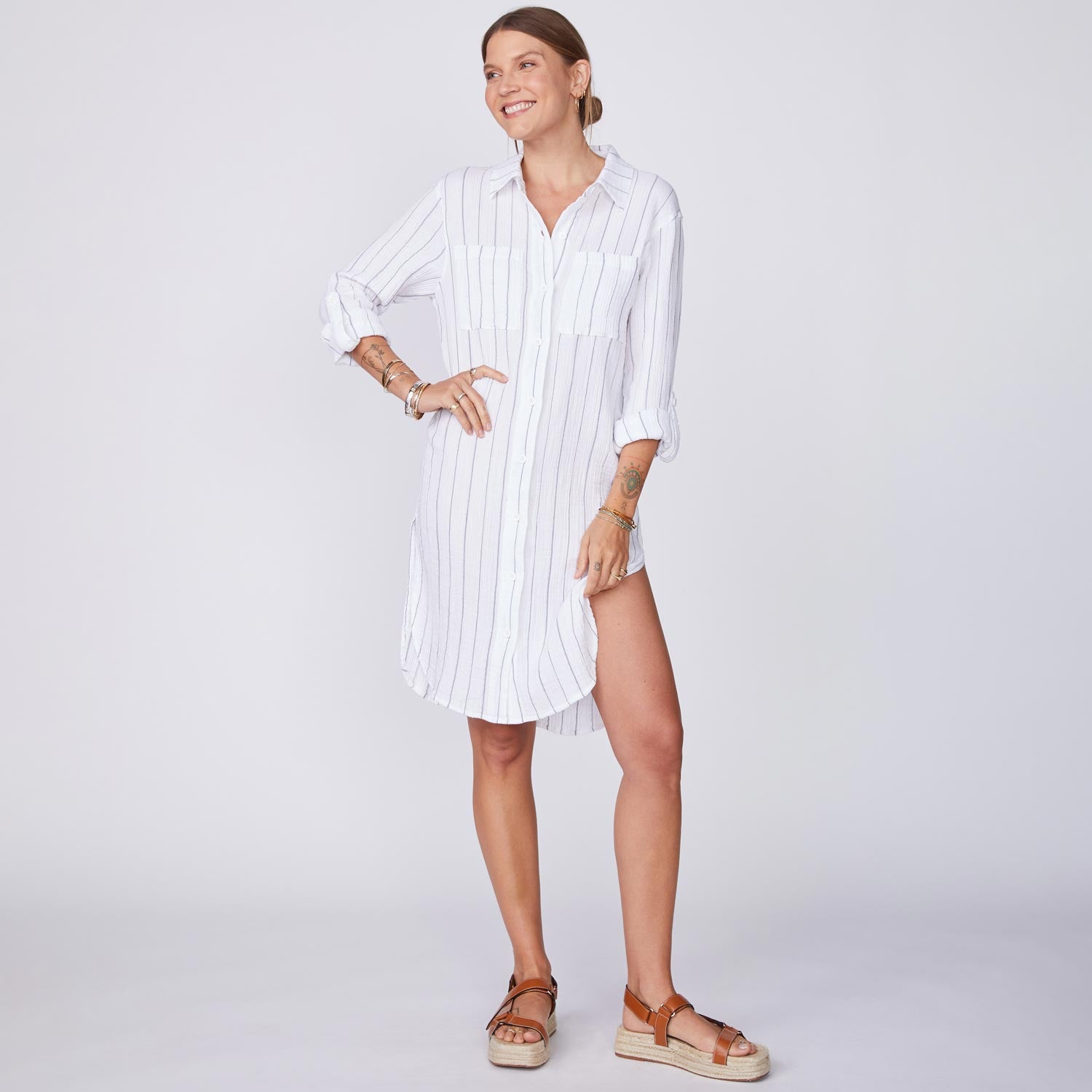 Pinstripe Gauze Shirt Dress – MONROW